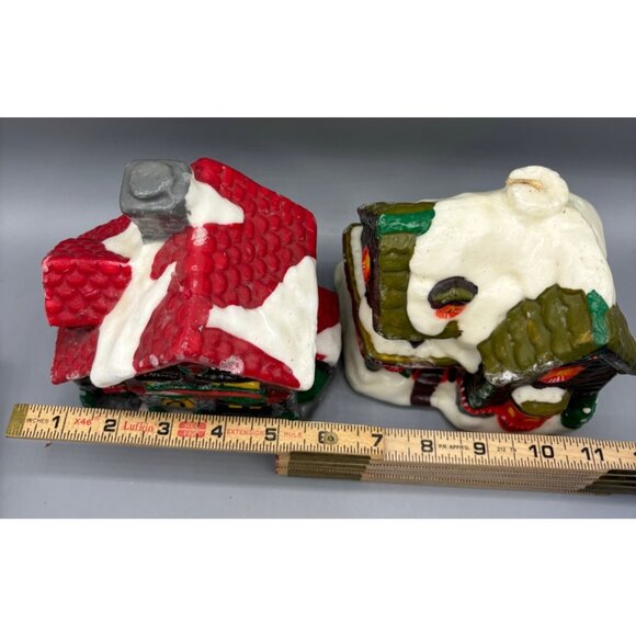 Vtg Candles Wax‎ Snowy Cottage Village Set Of 2 Christmas Décor - Picture 9 of 9
